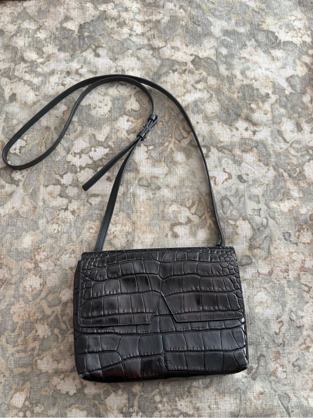 Vince Black Croc-Embossed Leather Crossbody